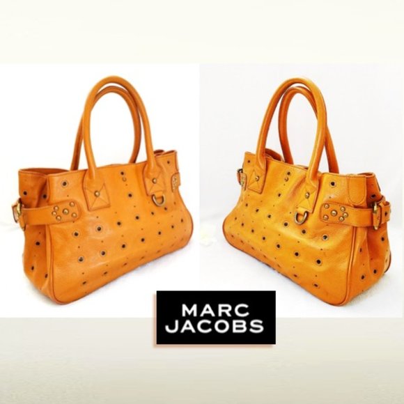 Marc Jacobs Orange Brown Genuine Leather Large Satchel Handbag Perforate… - Picture 4 of 11